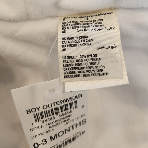 NWT First Impressions Baby Boy Hooded Fleece Lined Jacket Coat 0-3 Months - Picture 6 of 6